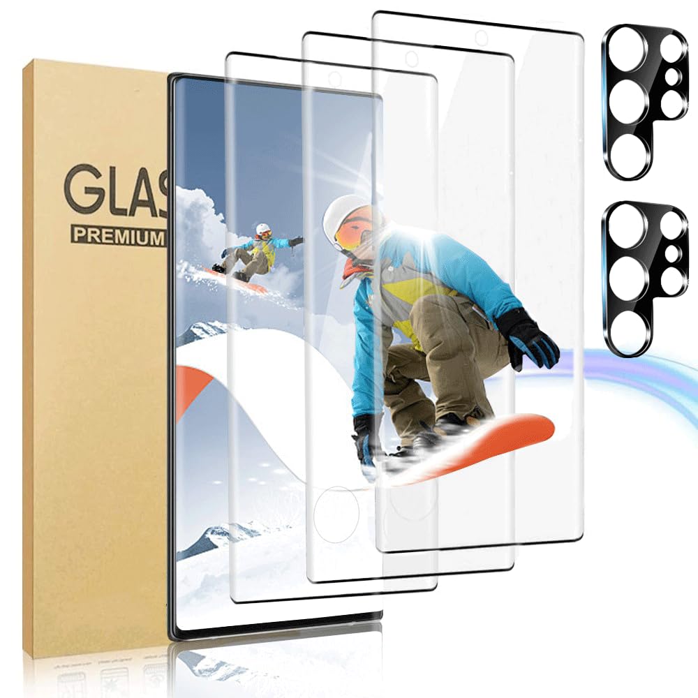 3 Pack Galaxy S22 Ultra Screen Protector, With 2Pack Camera Lens Protector Compatible fingerprint unlock 3D Full Coverage 9H Hardness Tempered Protector For Galaxy S22 Ultra 5G 6.8 Inch