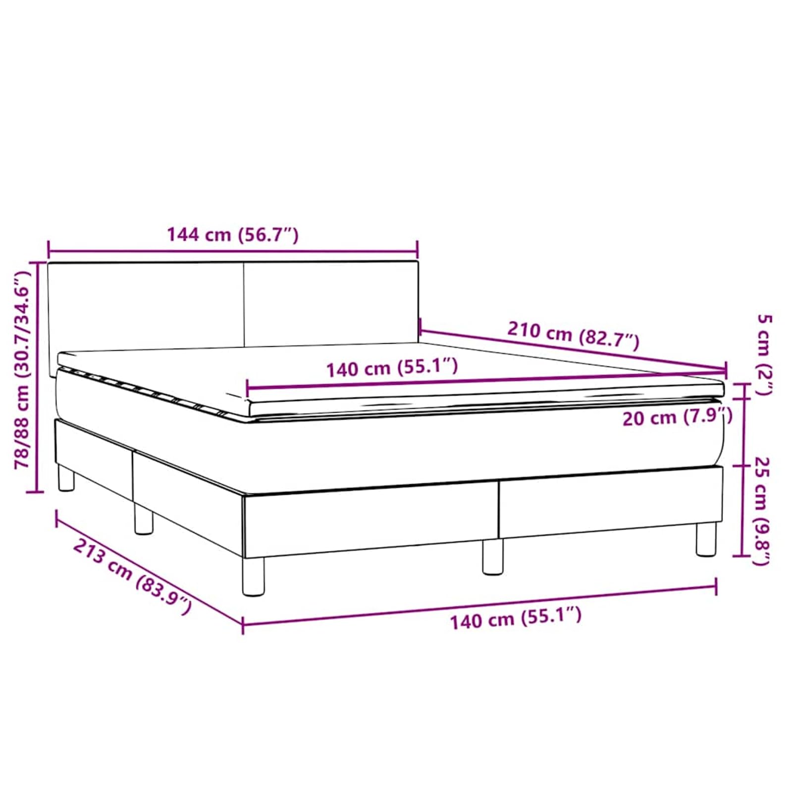 ATOMSTACK MAKER Letto a molle, rosa, 140 x 210 cm, con materasso a molle insacchettate, testiera regolabile in altezza e topper rimovibile, tessuto in velluto, per camera da letto/camera degli ospiti