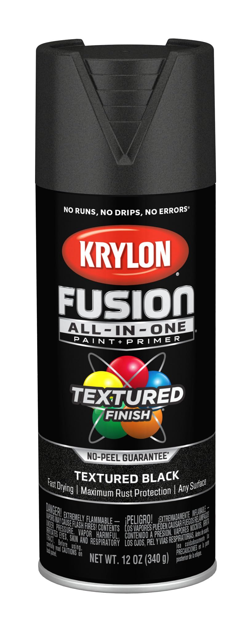 Krylon 12 oz K02776007 Black Fusion All-In-One Paint & Primer Spray Paint, Textured