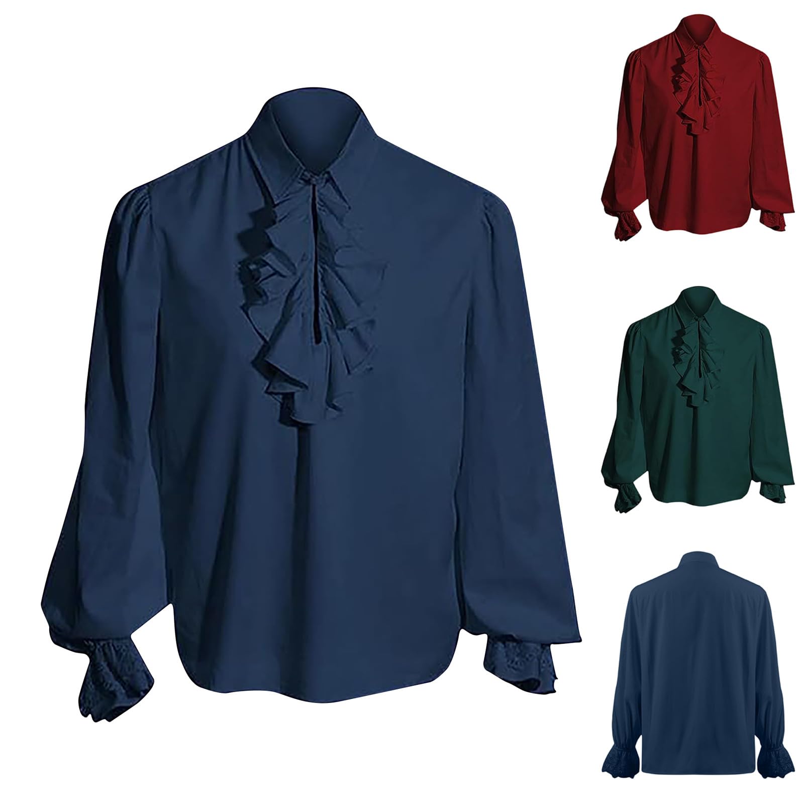 Chemise à Jabot Homme Vintage Chemise Pirate Homme Gothique Médiévale - Manches Longues, Dentelle, Lacets - Style Steampunk Renaissance Veste Jack Sparrow