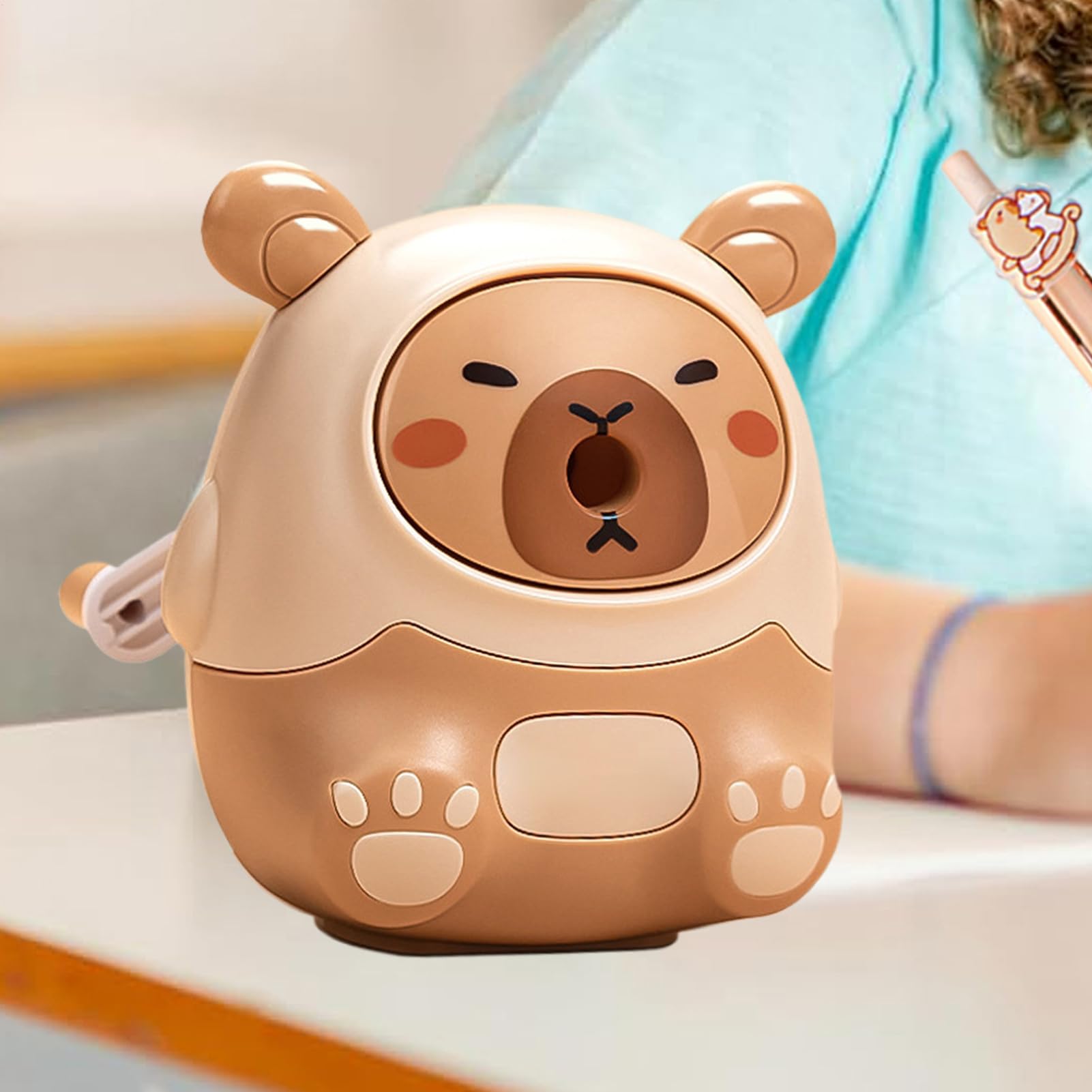 Temperamatite Per Bambini - Temperamatite A Manovella Con Design A Forma Di Trottola Per Scuola,Taglierina a Manovella con Design Cartone Animato a Forma di Capibara per Arte del Disegno