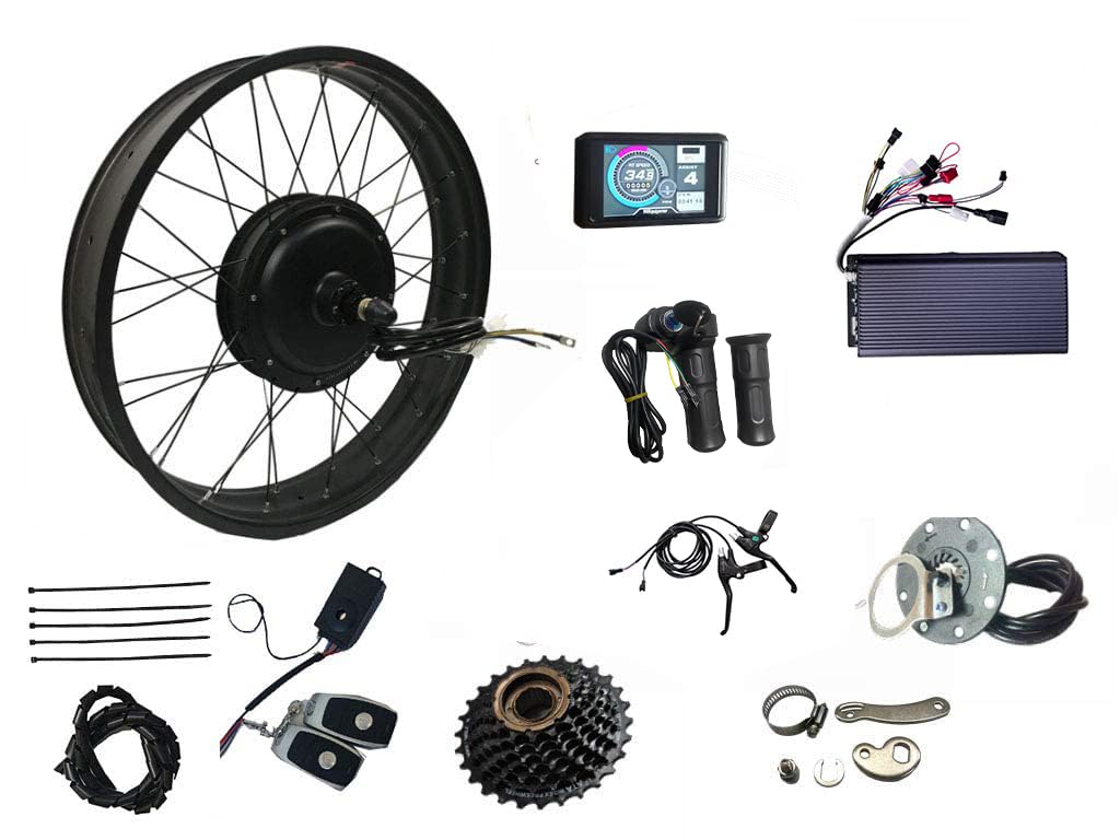 3000W Rear Wheel Electric Fat Bike Conversion Kit, 72V 80A Sabvoton Programmable Controller, 7-Speed Flywheel, Torque Arm (24 * 4.0 Rear)