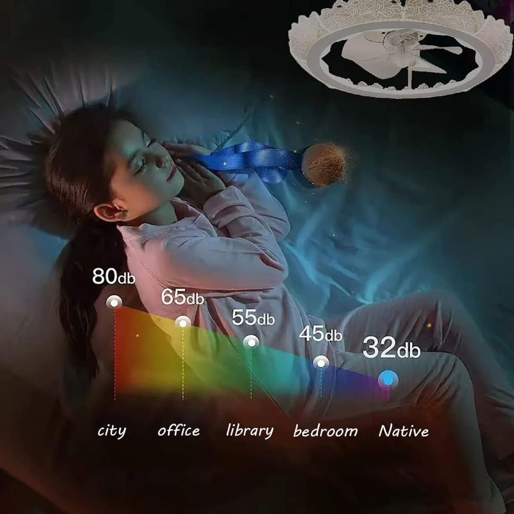 Modern Flower Type LED Ceiling Fan Light with Remote Control Silent Living Room Lamp Ceiling Fan Intelligent Timing Room Dimmable Nordic White Ceiling Lamp Fan for Bedroom Children's Room