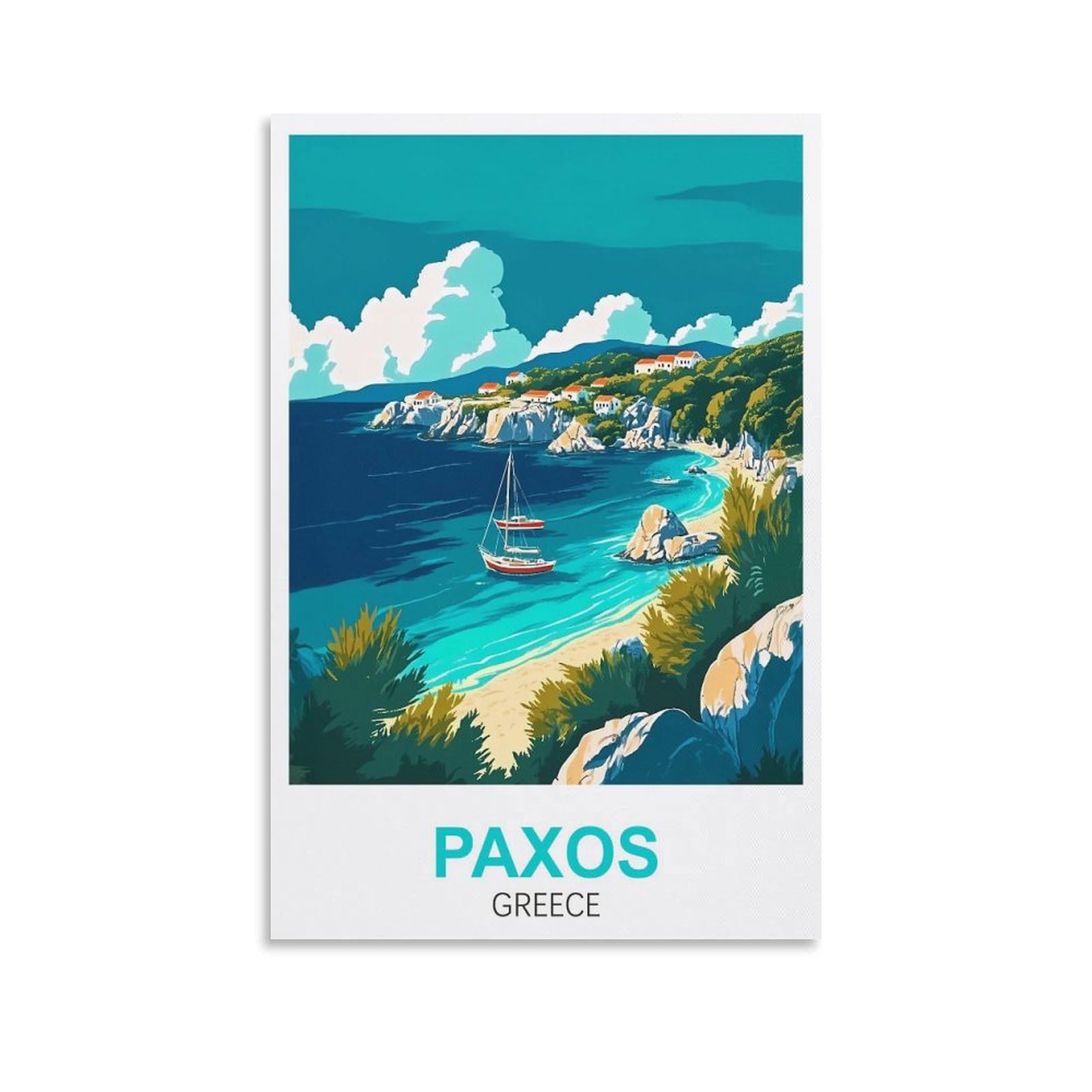 Xllyxygjq Unframe-Style Paxos Greece Vintage Travel Poster 16X24inch(40X60cm) Canvas Wall Art Poster Print Artwork Painting Picture For Home Decoration Living Room Office Bedroom