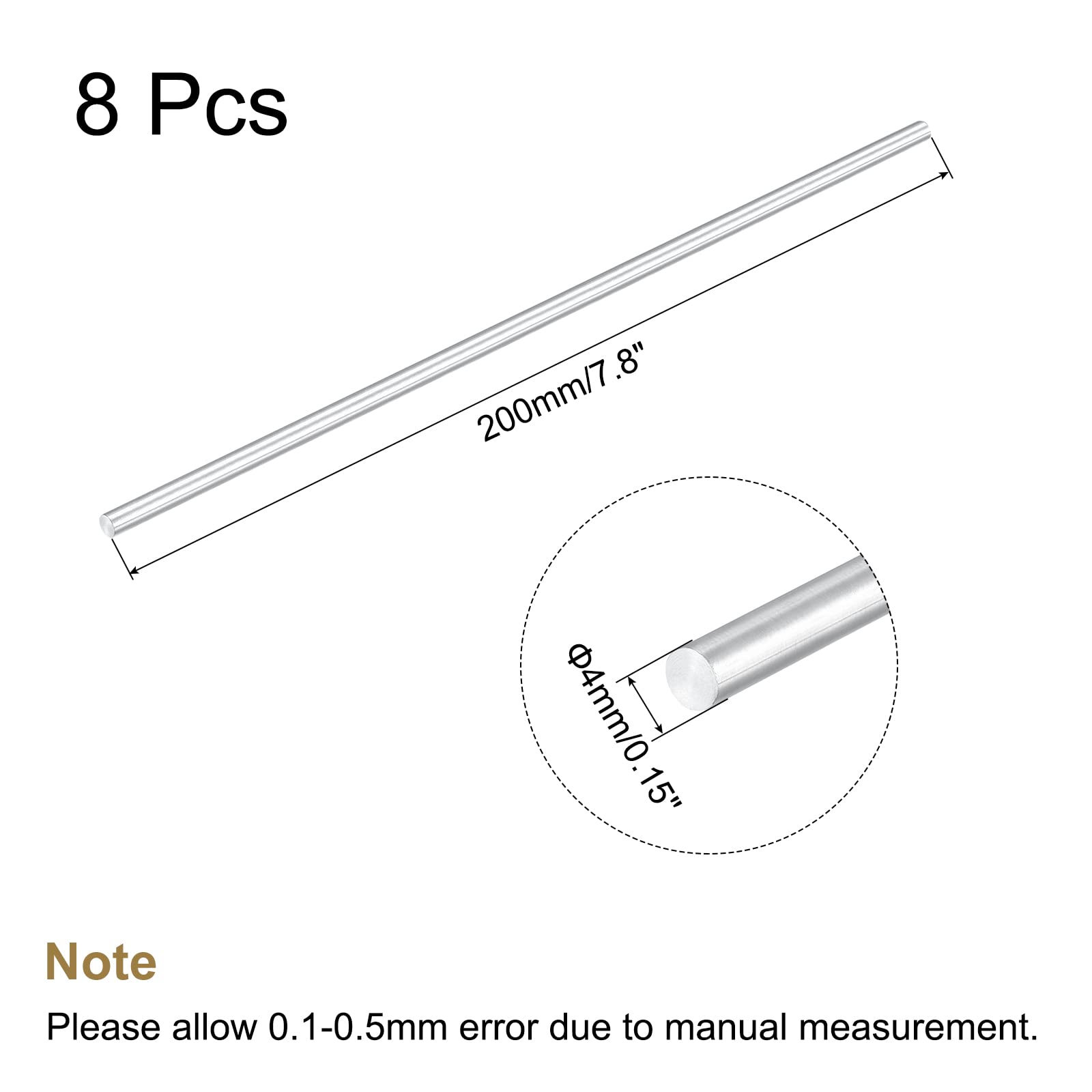 8er-Pack Aluminium-Rundstab 4 Mm X 200 Mm – 6061, Stabil, Korrosionsfest, Für DIY Und Modellbau