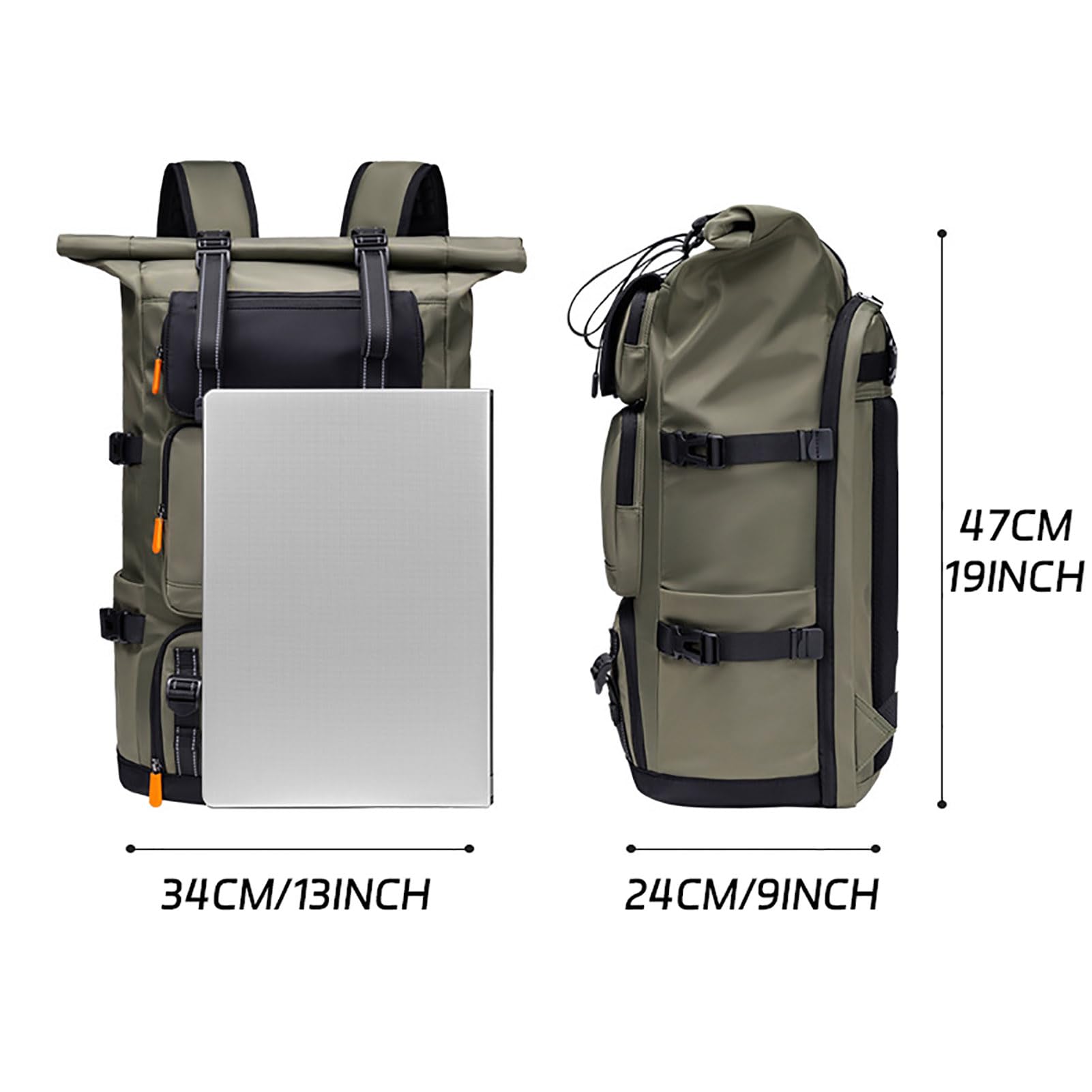 TY&WJ Mochila De Senderismo 40L Rolltop Impermeable, Mochila De Viaje con Compartimento para Portátil De 15.6 Pulgadas, Mochila De Trekking Camping Multiusos