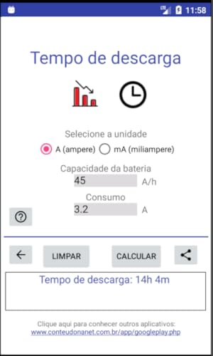 Baterias - Tempo de carga e descarga - Calculadora