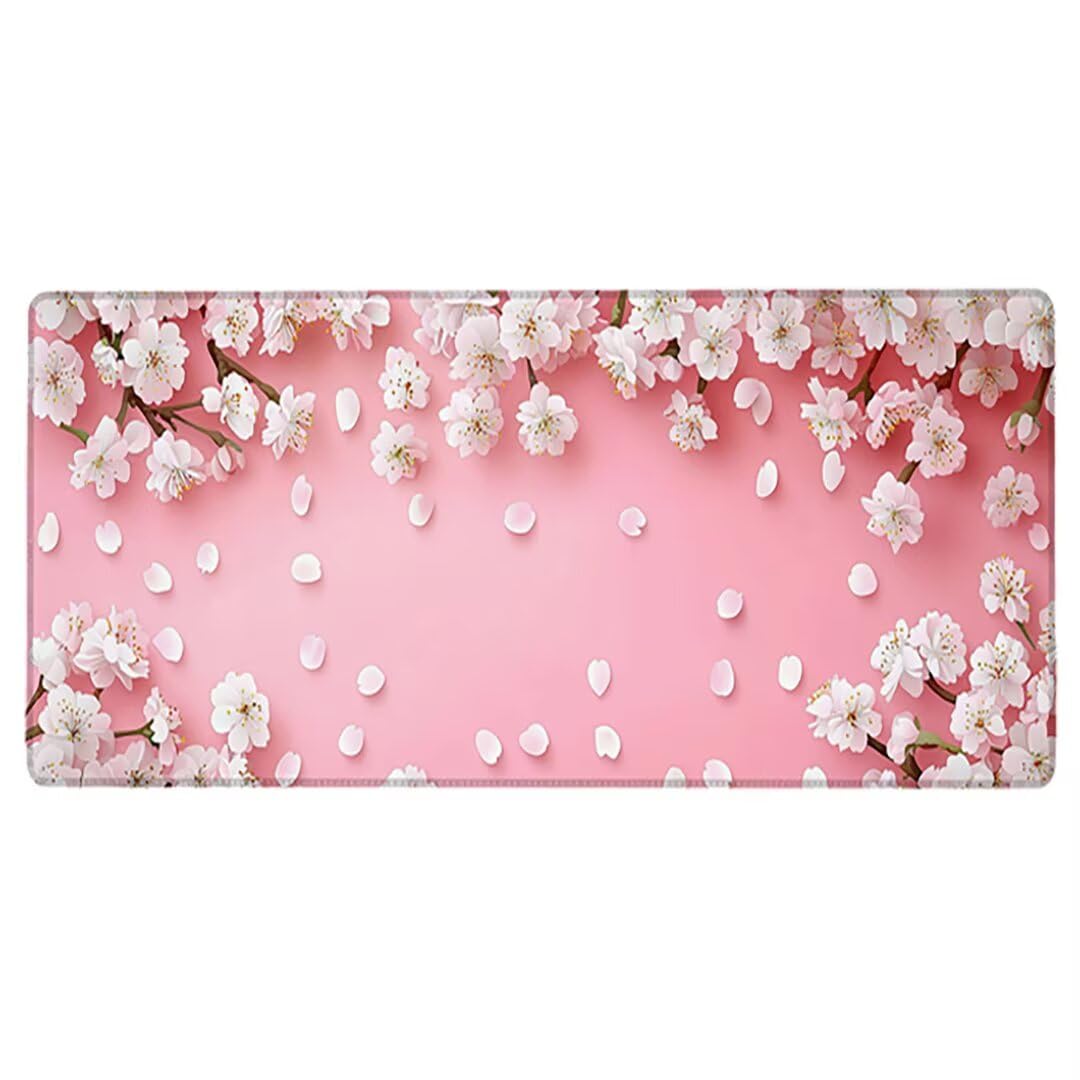 Podkładka pod mysz XXL Flower - 1400x600x3mm - różowa duża mata na biurko z przeszytymi krawędziami i antypoślizgowa wodoodporna do komputera, laptopa poprawia precyzję i szybkość. -36716