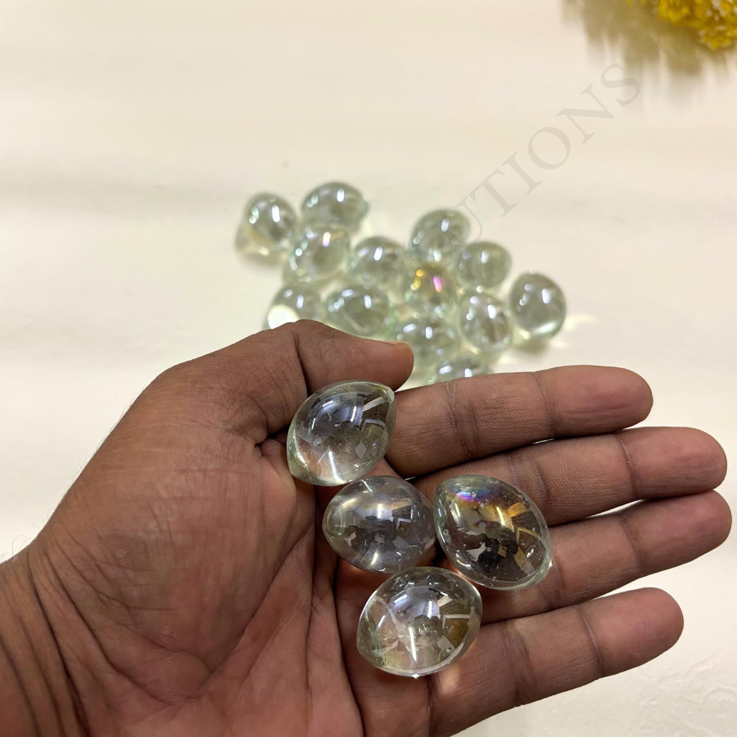 Salvus APP SOLUTIONS Oval Glass Gems | Beads | Stones | Kancha | for Vase Filler, Table Scatter, Games | Crystal Glass Stones for Aquarium, Table Decor, and Craft.-image-15