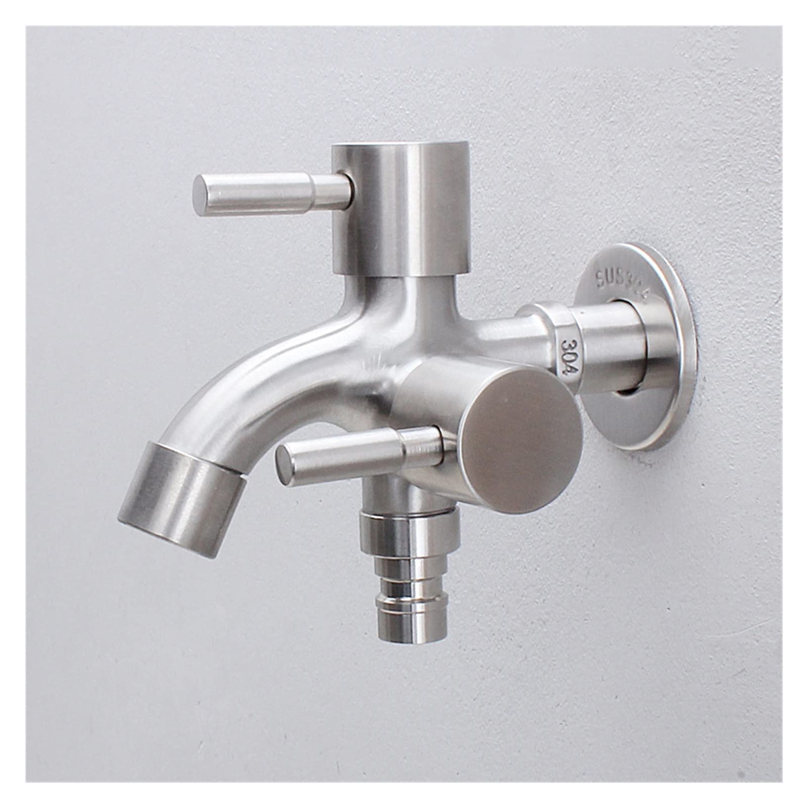 Grifo de acero inoxidable para lavadora, grifo multifuncional de 1 entrada y 2 salidas, grifo doble para jardín, baño, cocina, fregona (A2)