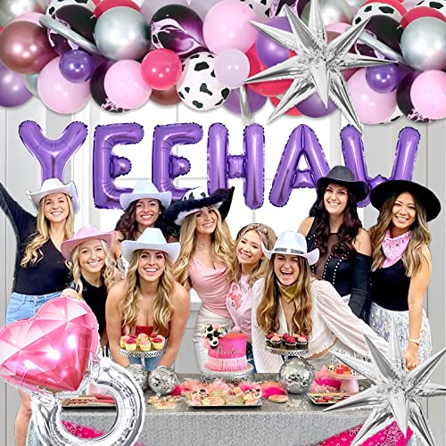 Western Cowgirl Party Decorations Yeehaw Bachelorette Party Decor Kit Hot Pink Purple Nashville Bridal Shower Bachelorette Party Decors Yeehaw Balloon Banner Diamond Ring Foil Balloon For Women Girl #TOP4