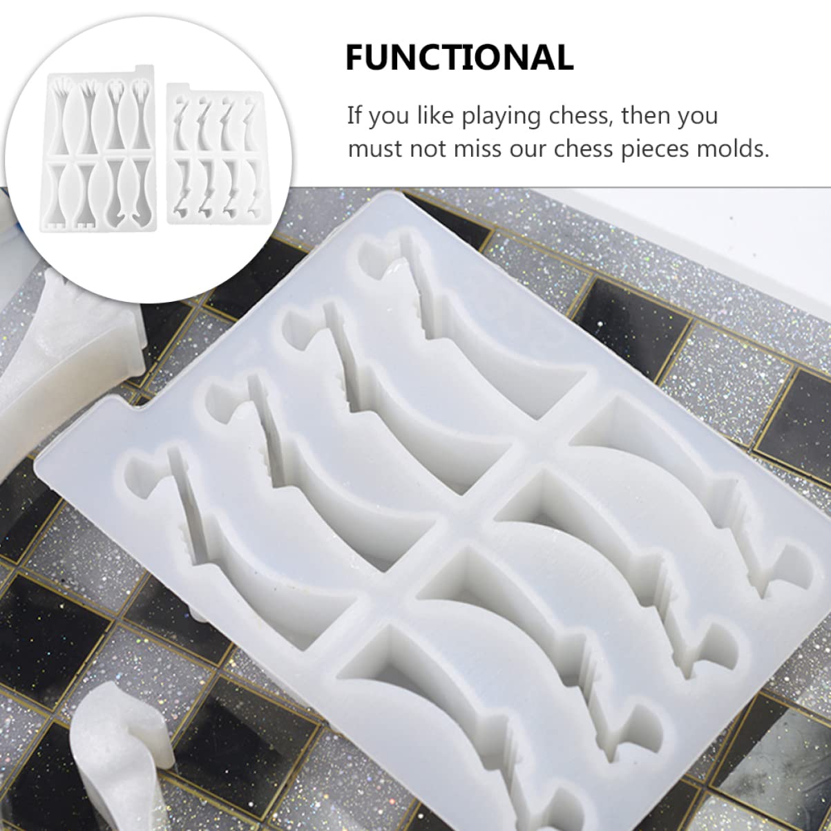 NUOBESTY 2pezzi Stampi Per Scacchi in Silicone Stampi in Resina Epossidica Vassoio Per Realizzare Pezzi Dei Scacchi Flessibile e Riutilizzabile Artigianali
