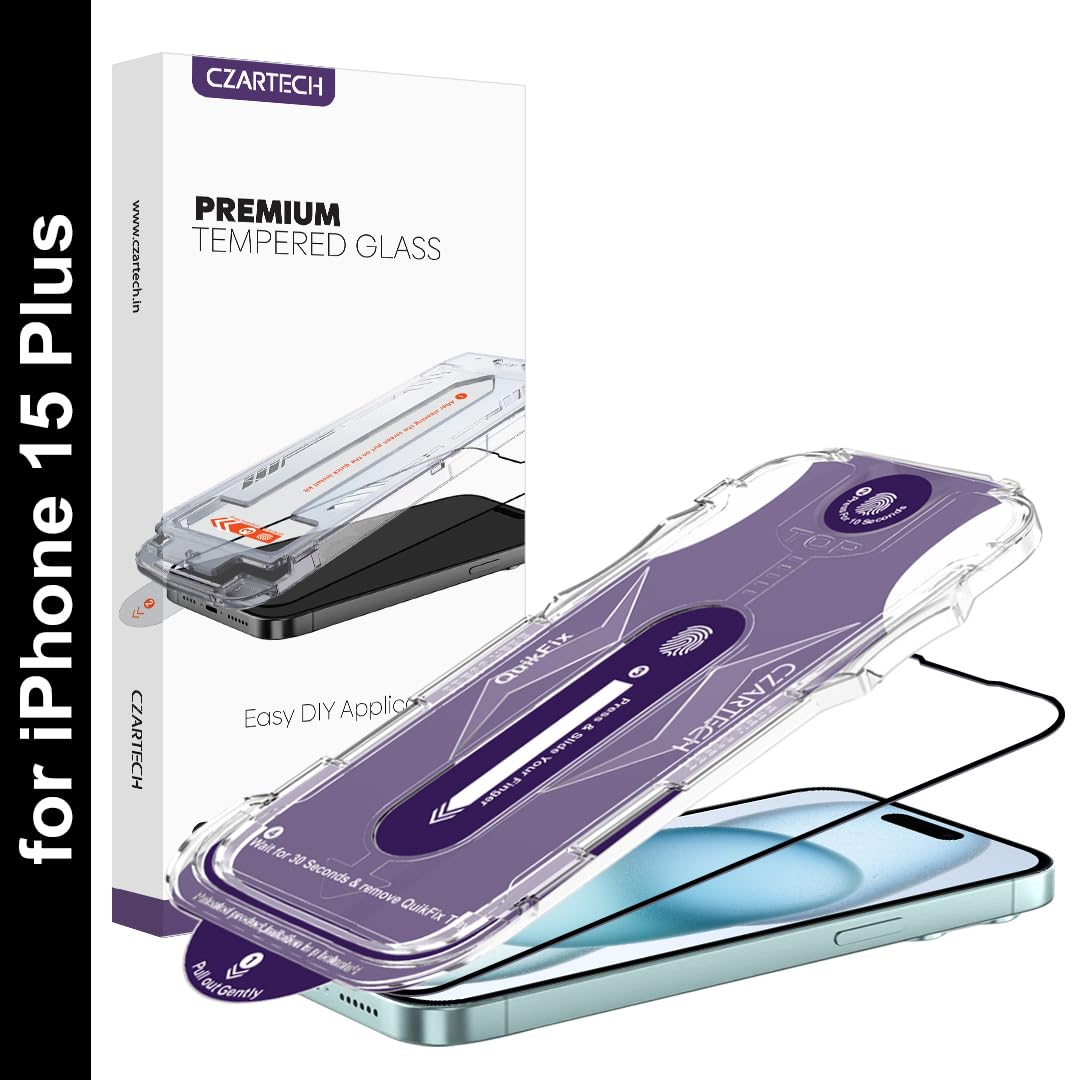Czartech Auto Align Tempered Glass Screen Protector for iPhone 15 Plus with QuikFix Applicator & Easy Cleaning Kit, 9H Full Cover Screenguard (B0CVHCK2YB) Amazon Price History, Amazon Price Tracker