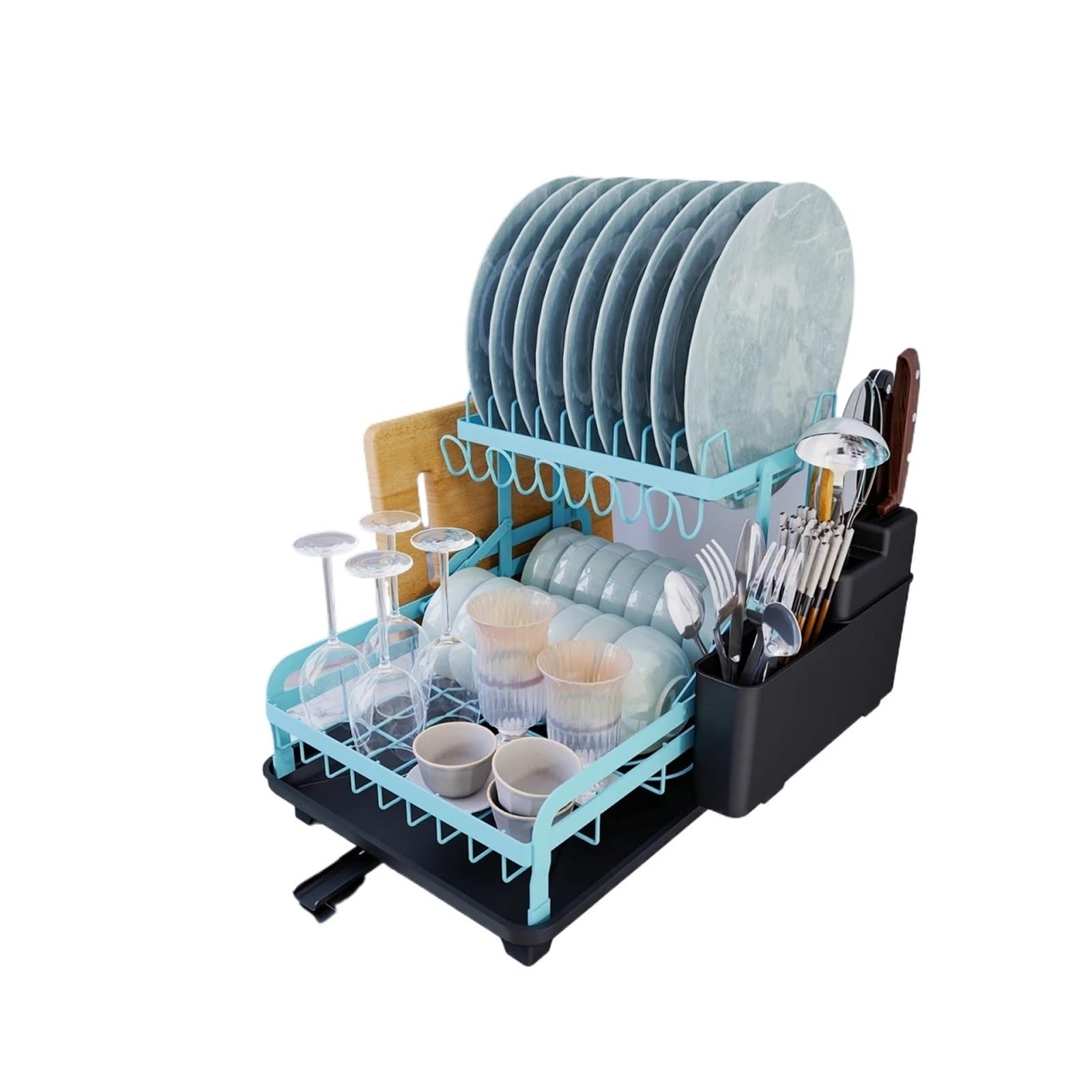 DSFVERVD Drain rack 2 Tier Dish Rack, Kitchen Counter Drying, Pink Appliance, No Drill Install, With Automatic Drainage System(Blue)