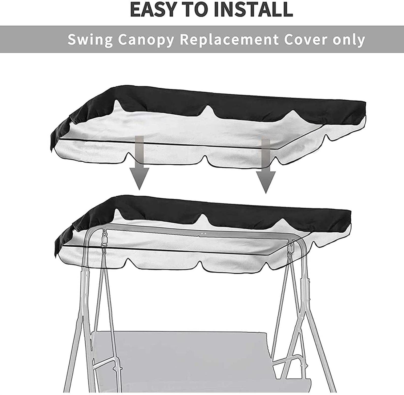 Auvent de rechange imperméable pour balancelle 3 places en tissu Oxford 210D résistant aux UV pour balancelle de jardin, terrasse, toit de balançoire, facile à installer