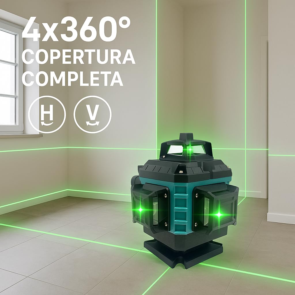 Livella Laser 16 Linee Verde 4x360° Dealix con Cavalletto 1 m, Staffa Magnetica, Base a 3 Punte – Kit Autolivellante Professionale per Edilizia, Cartongesso, Piastrellisti, Pareti, Controsoffitti