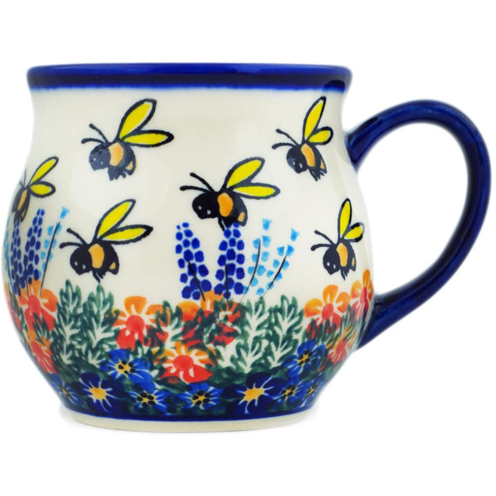 Polish Pottery 11 oz Bubble Mug (Bee Fun Theme) Signature UNIKAT + Certificate of Authenticity