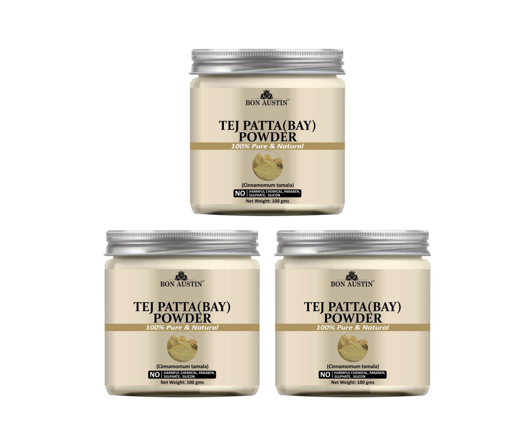 Bon Austin 100% Pure & Natural Tej Patta(Bay) Powder For Hair Improvement, Hair Growth & face Pack Mask Combo Pack of 3 Jars of 100 gms(300 gms)