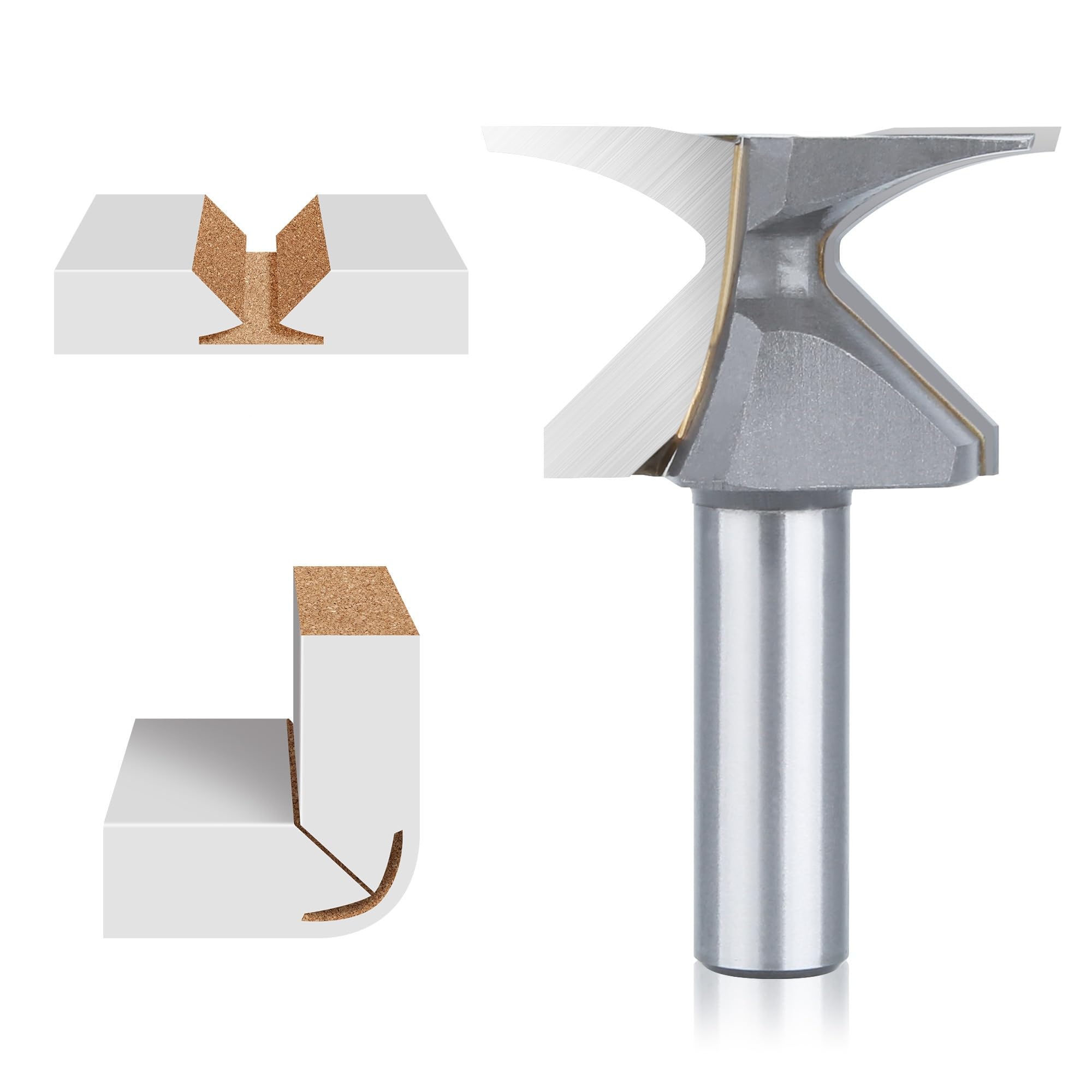 HUHAO 1/2" Shank R30 Seamless Woodworking Router Bit, Arc Bending Integrated Milling Cutter Router Bit, Carbide Tip V Bit for Woodworking Chamfer