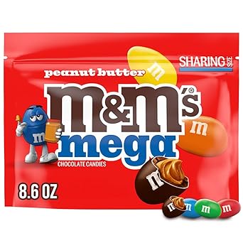 M&MS Mega Peanut Butter Chocolate Candy, 8.6 Oz Resealable Bag | Snack-ready treat, chocolates for cookies and desserts, sharing size, resealable bag, peanut butter candy