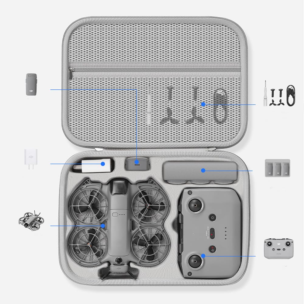 Custodia per DJI Neo2 Fly More Combo accessori, custodia rigida in EVA, tracolla da viaggio Borsa con fodera morbida, per RC-N3 radiocomando, hub di ricarica