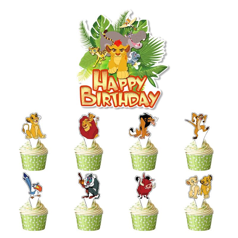 17pcs Cake Decorations with 16pcs Cupcake Toppers, 1pcs Cake Topper for King Lion/Tenn Girl Boy Birthday Party Supplies