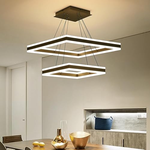 Miniatura 5 de Candelabro LED moderno, lámpara de techo negra de 2 luces Pro para comedor, lámparas colgantes de temperatura de color y altura ajustables para sala