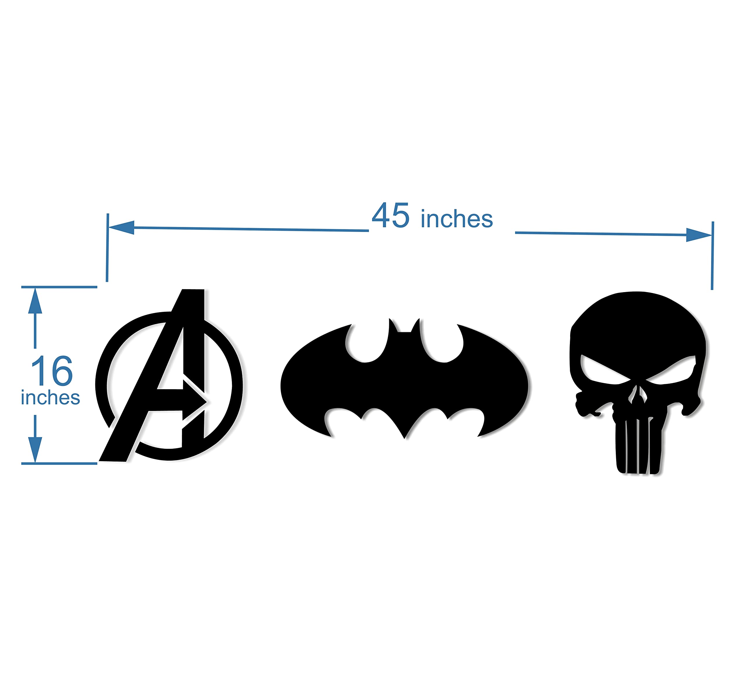 AD INFINITUM ® Superheros logo wall art| 6mm MDF Wood (without lights)| for Comic Lover, Gifting, Kids Room, Gaming Setup, Gaming Room, Man Cave (pack of 3 | the Batman, Avengers & Punisher) 1
