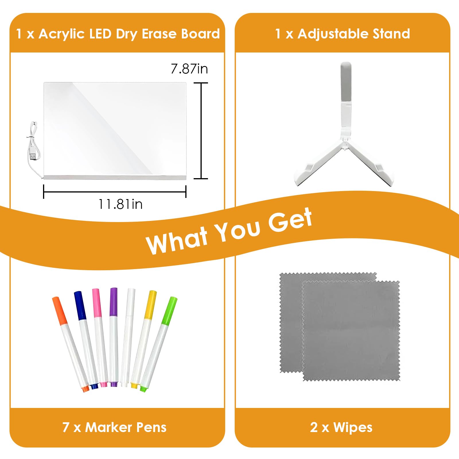 LED Notiztafel mit Farben, LED Zeichenbrett mit 7 Farben Stift/Verstellbarem Ständer, 30x20CM Drawing Board, Transparente Leuchtende Schreibtafel, Abwischbar, Acryl Notiztafel with Light