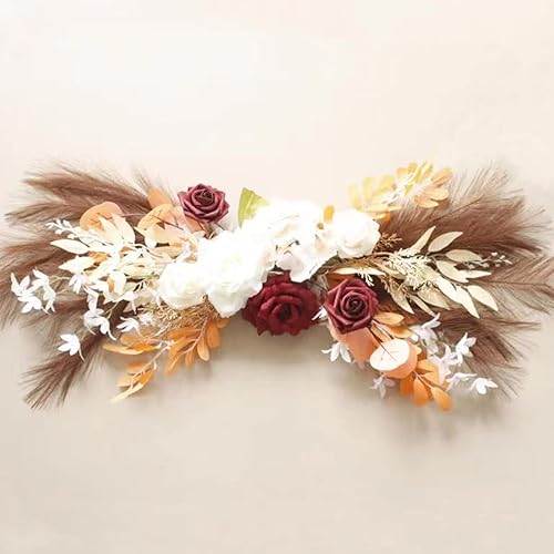 Miniatura 4 de 2 flores bohemias para arco de boda, guirnalda rústica de hierba de pampa para dintel de arco, guirnaldas de flores de boda, arreglos florales para