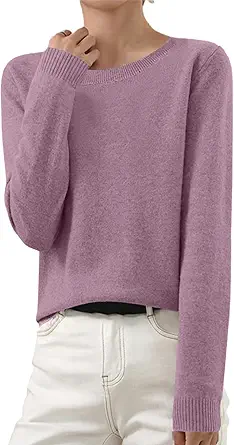 OIOLOYJM Fall Cashmere Sweaters for Women 2025 Crewneck Long Sleeve Tops Knitted Pullovers Lightweight Merino Wool Sweater