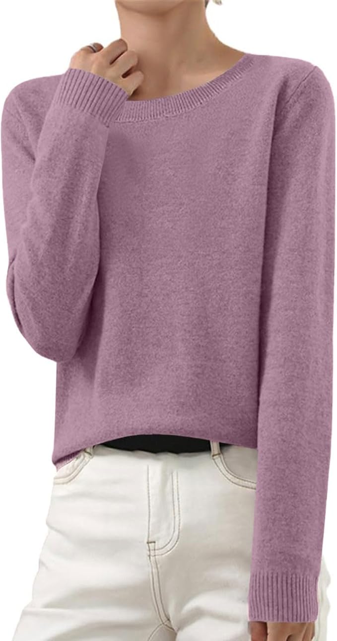 OIOLOYJM Fall Cashmere Sweaters for Women 2025 Crewneck Long Sleeve Tops Knitted Pullovers Lightweight Merino Wool Sweater