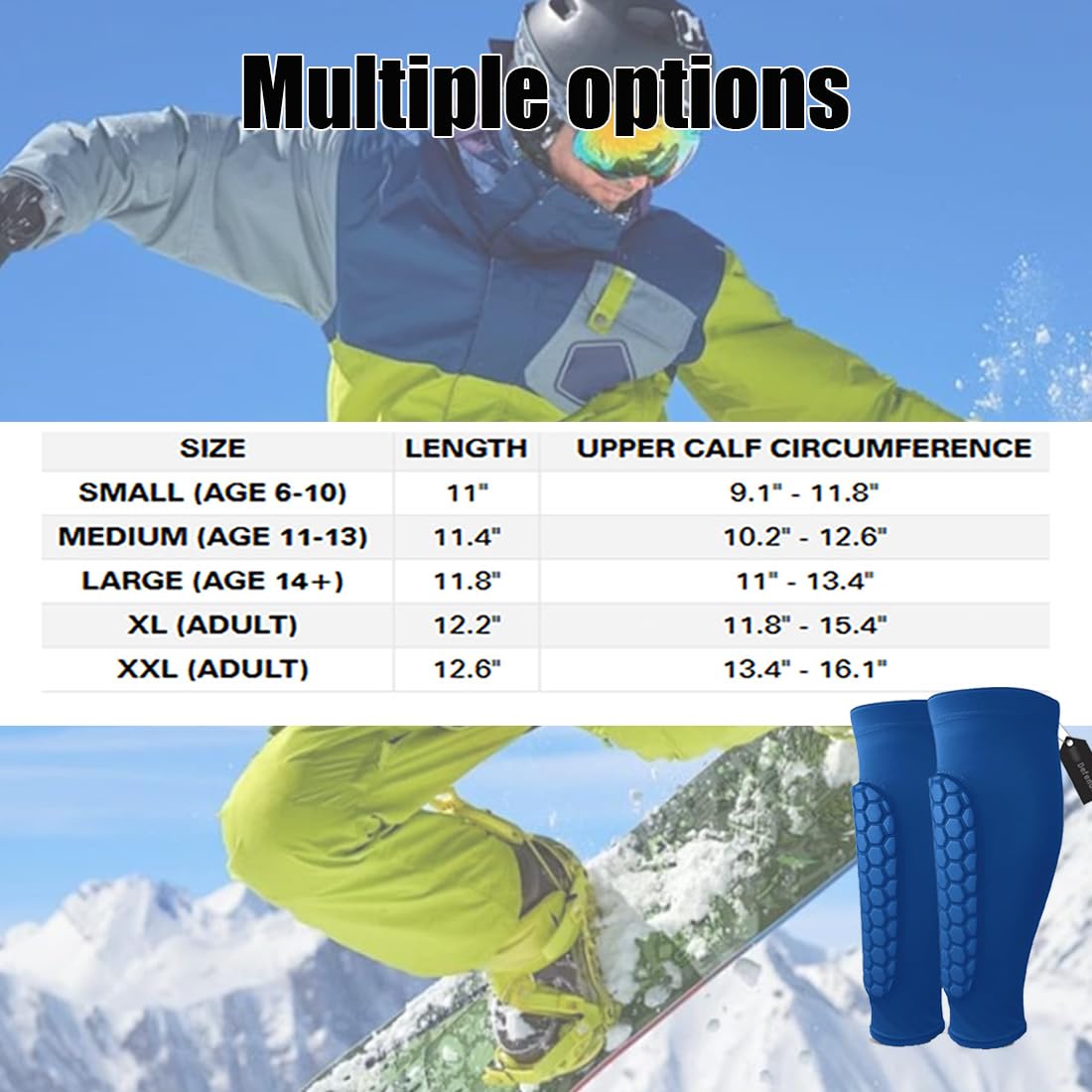 Protège-tibia Ski Anti-Collision Long Structure Nid d'Abeille