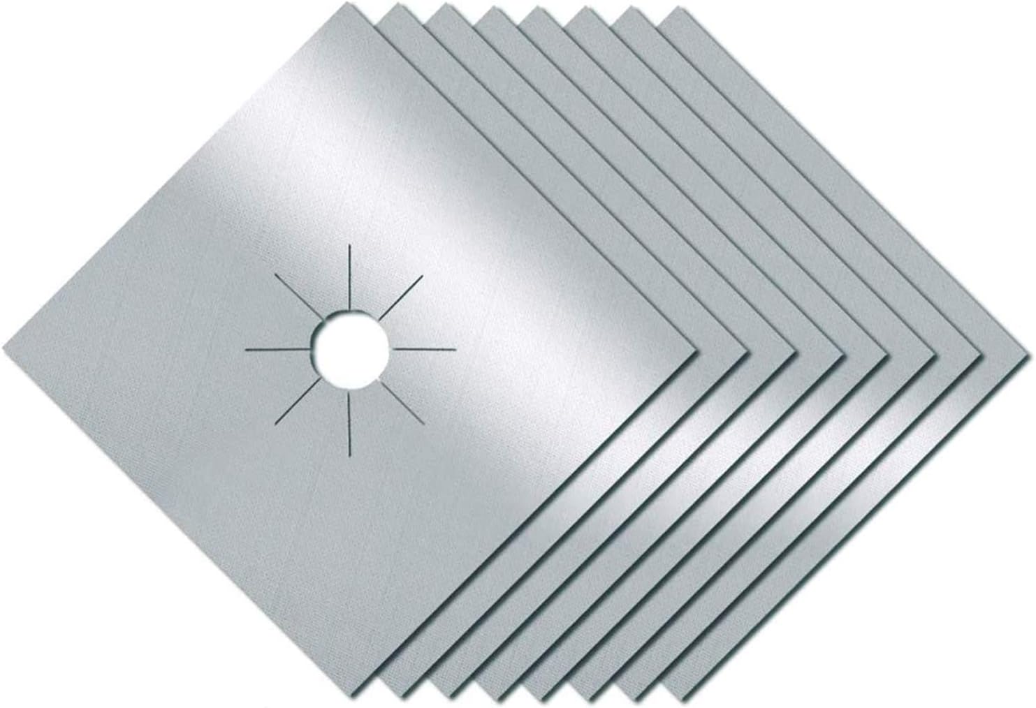 PUPOUSE Gas Hob Range Protectors Set of 8 - Non-Stick Reusable Cooker Protector Double Thickness Gas Stove Mats Easy to Clean (Silver)