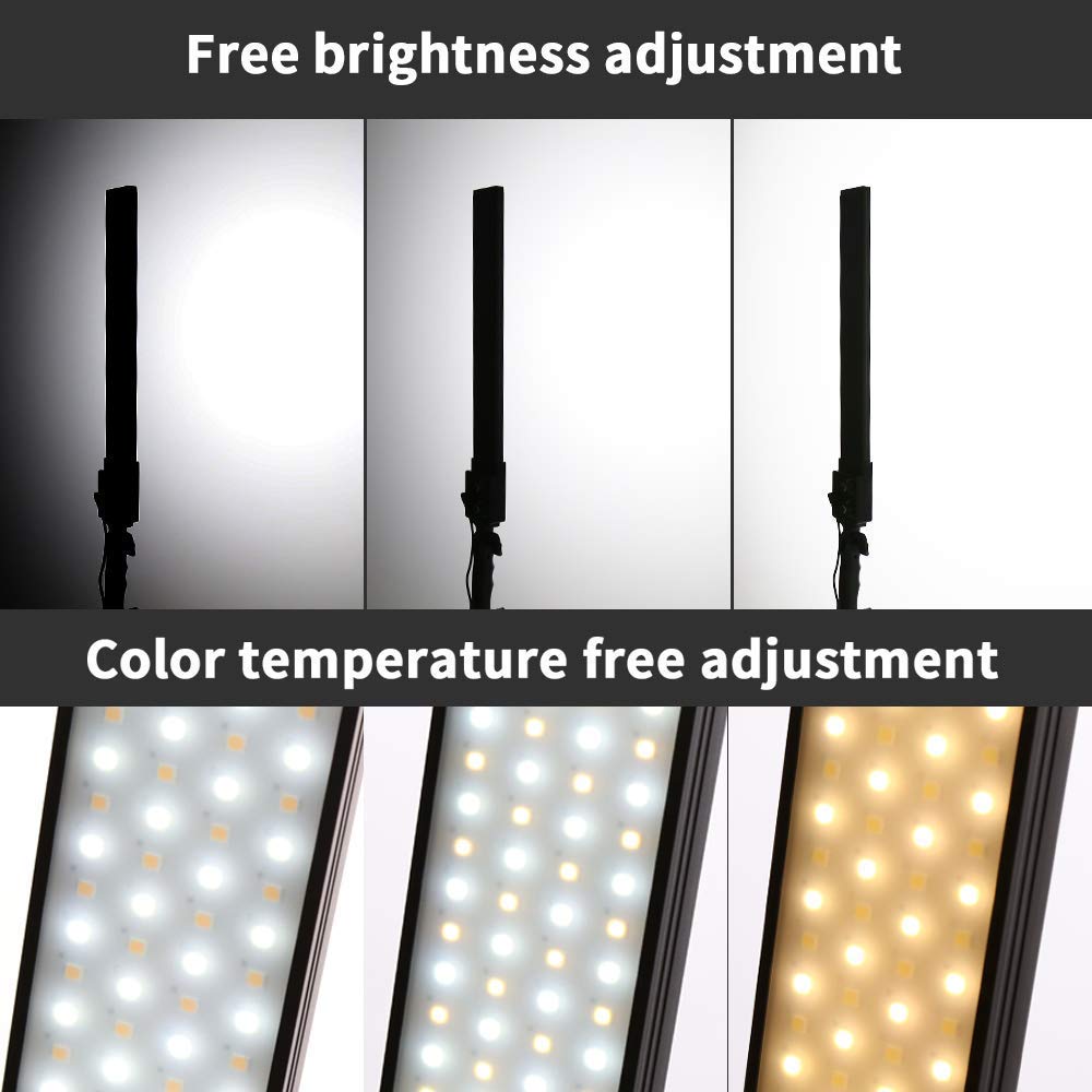 Set di 2 luci video a LED dimmerabili, con treppiede, borsa per il trasporto, set di luci per fotocamera, video, YouTube, prodotto fotografico, 376 perline LED, 3200-5500K, CRI 96+