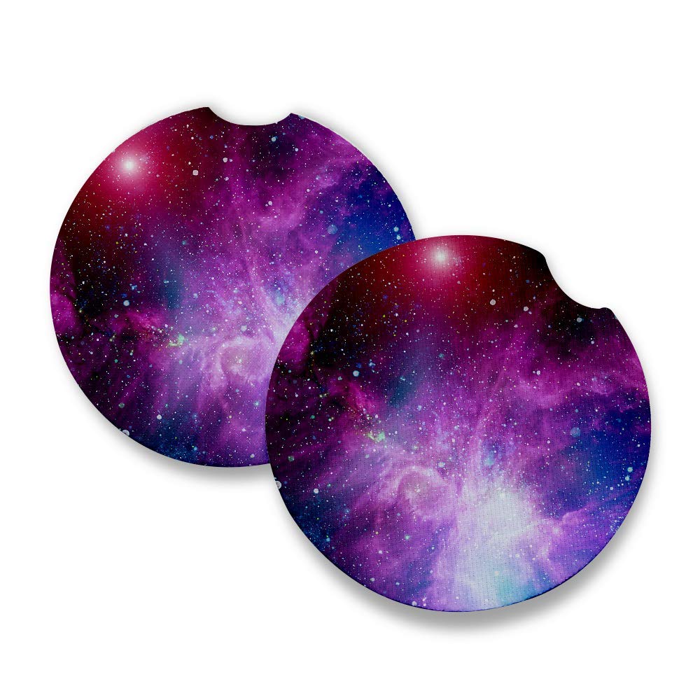 Galaxy | Car Coasters for drinks Set of 2 | Perfect Car Accessories with absorbent coasters. Car Coaster measures 2.56 inches with rubber backing.