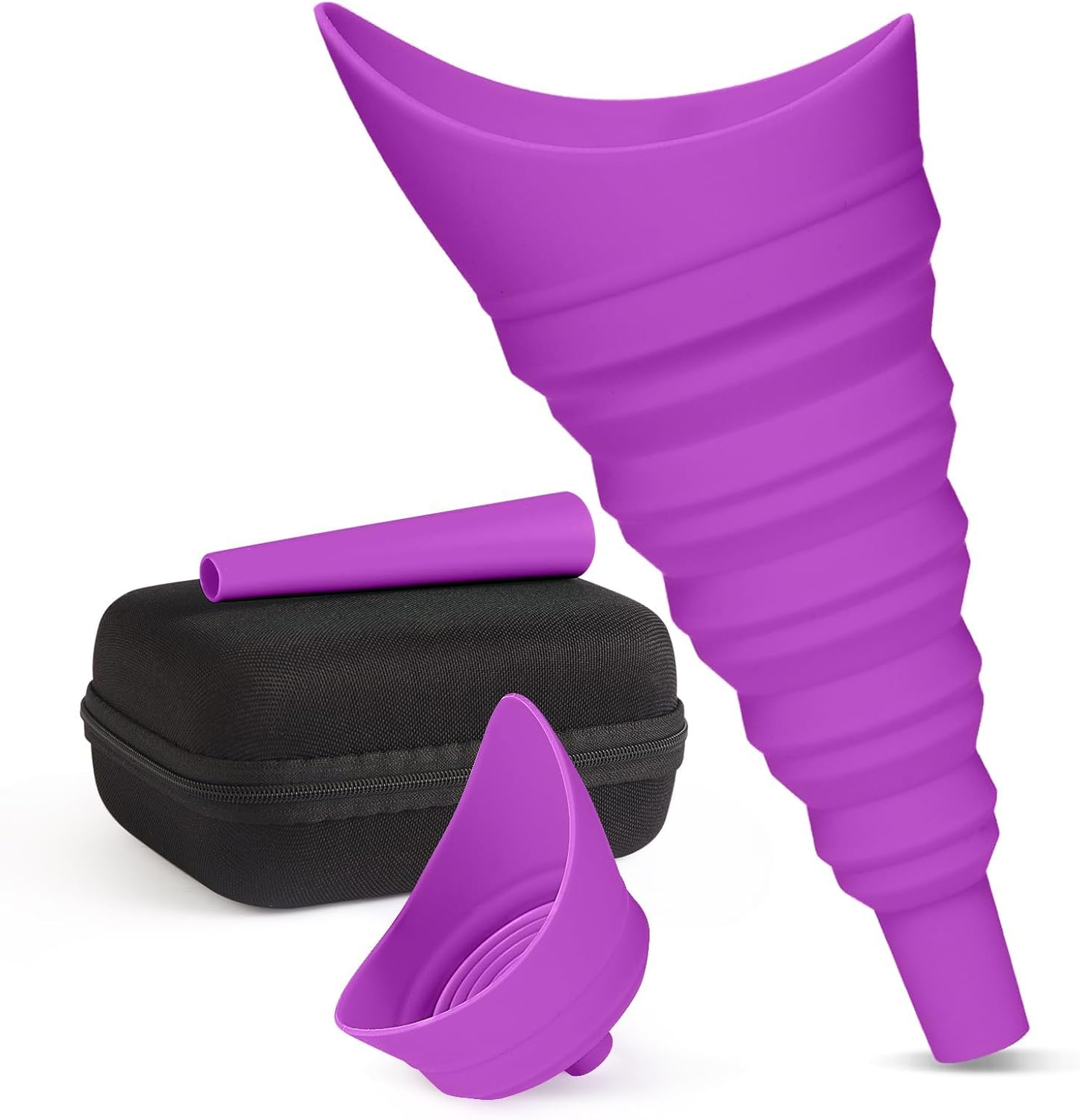 Female Urination Device Foldable Urine Funnel, Pee Funnel for Women with Extension Tube & Waterproof Case, Stand to Pee for Travel Camping Hiking Purple with Waterproof Bag and Box