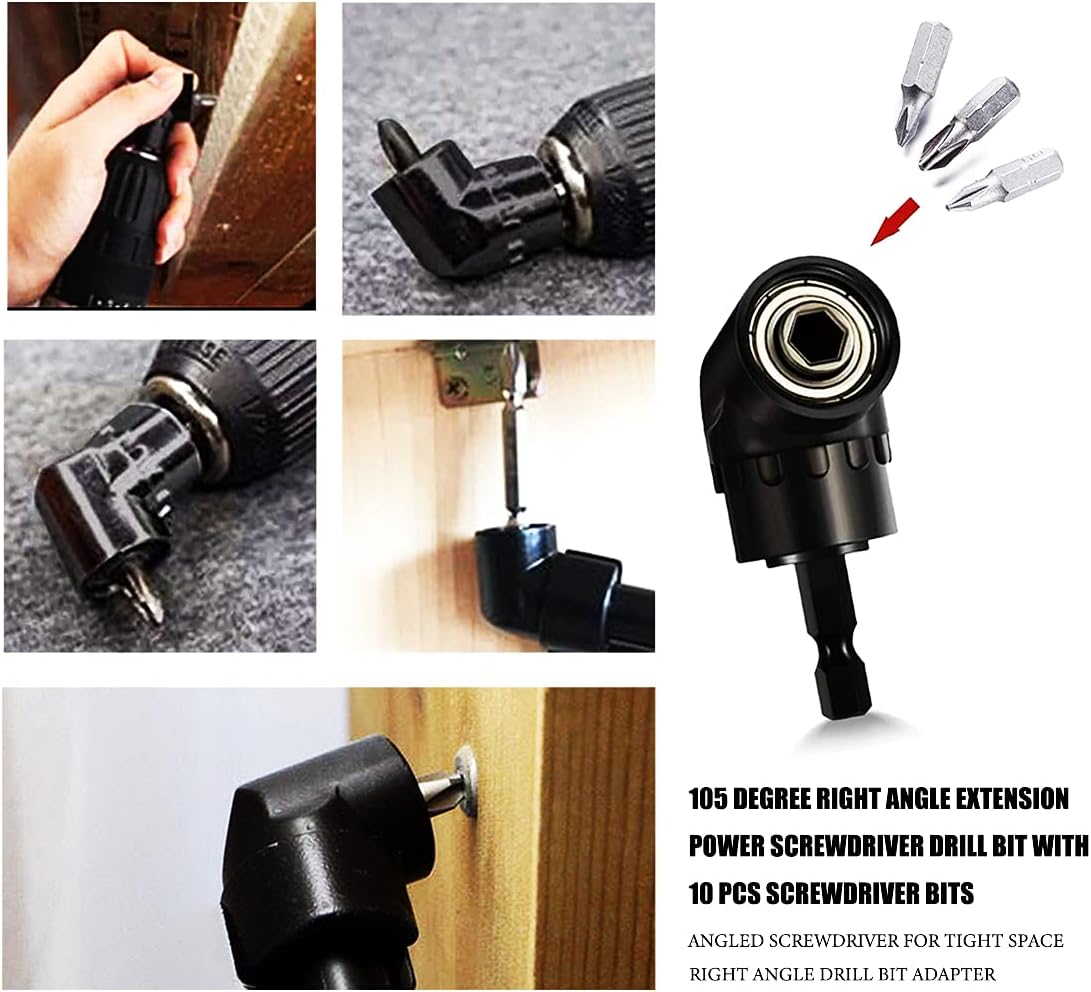 Flexible Drill Bit Extension Holder+105° Right Angle Drill Attachment Impact Driver Socket Adapter + Mini Screwdriver Set 10 PCS Pocket Screwdriver Bit Set, Tool Accessories Kit for Tight Space-FB12