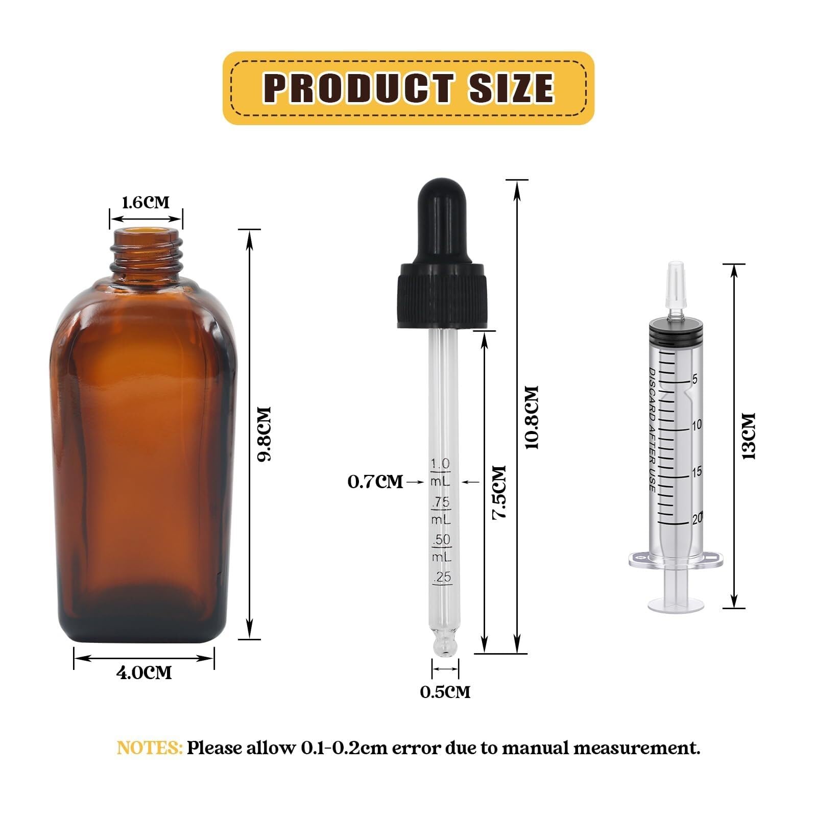 6-Pack 100ml Bernsteinfarbene Glas-Tropfflaschen mit Pipetten für ätherische Öle, DIY & Aromatherapie