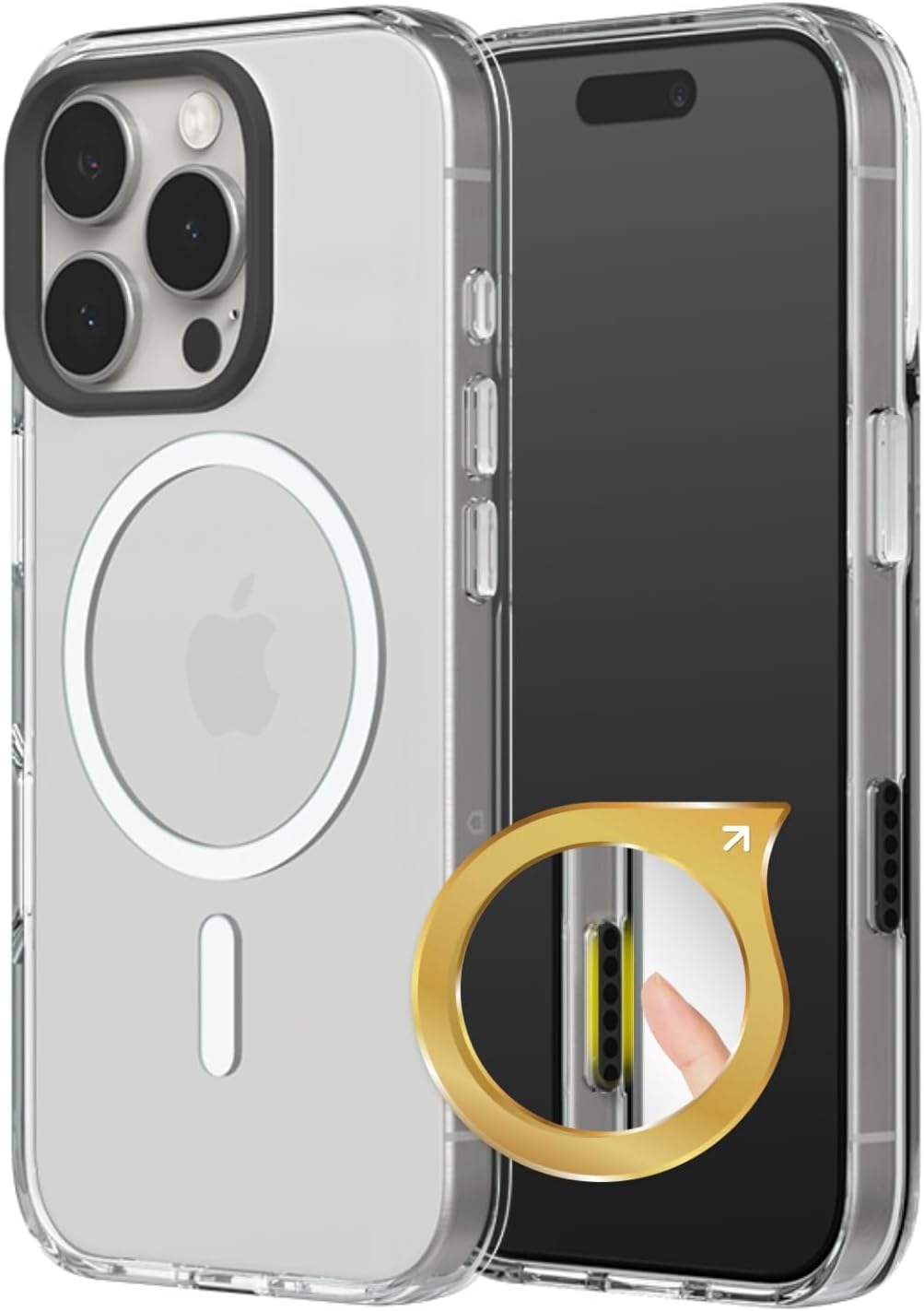 RhinoShield Clear Case with Camera Control Capture Button Compatible with Magsafe for [iPhone 16 Pro] | Superior Magnetic, Advanced Yellowing Resistance, Protective Phone Case - Black Camera Ring