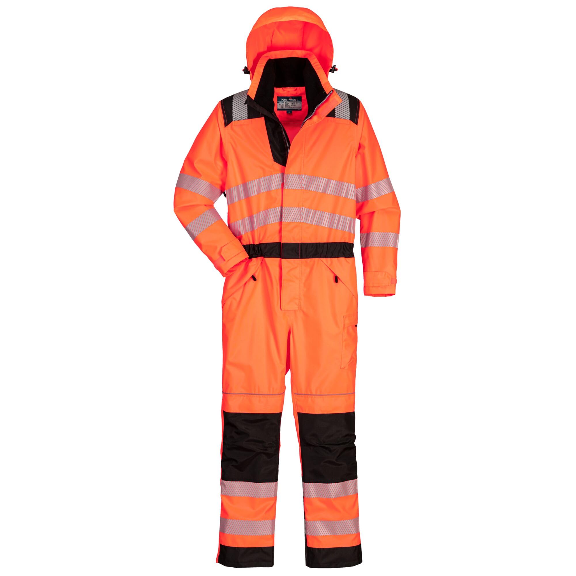 PORTWEST Combinaison de pluie haute visibilité PW3 Orange/Noir M - FR(42-44) - UK(32-34) - Vêtements de travail