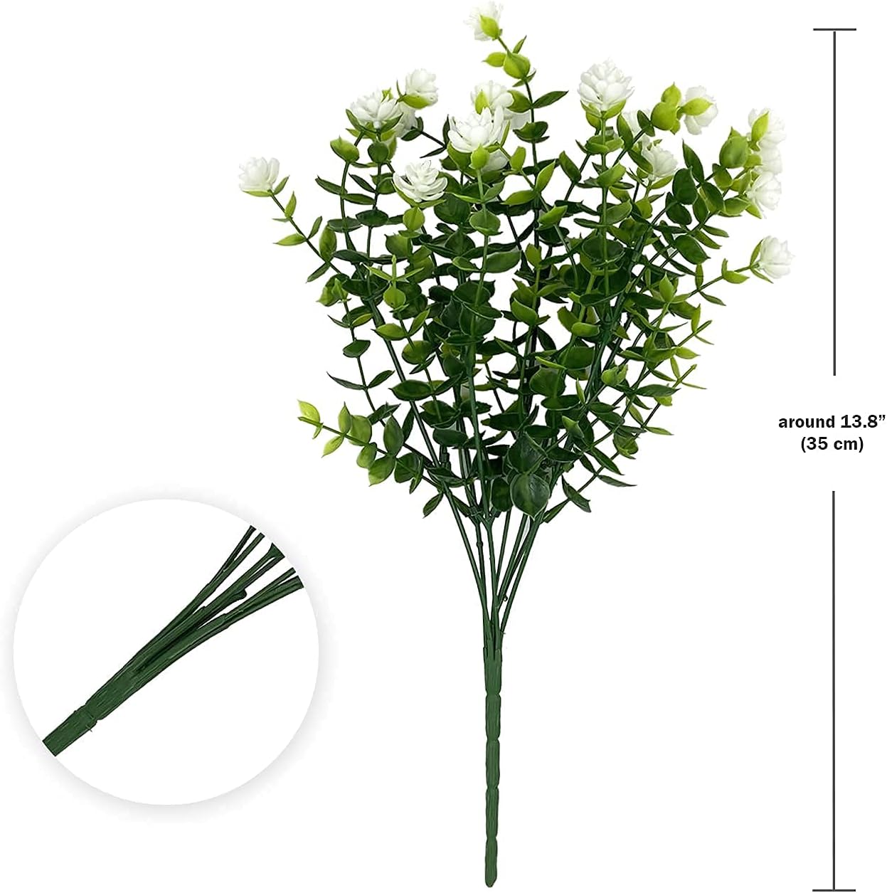 10 Bundles Artificial Flowers for Outdoors,UV Resistant Realisic Fake Plastic Plants Artificial Shrubs Fall Flowers Decor of Vase and Outside Window Box, Ferns Plants for Planter-White