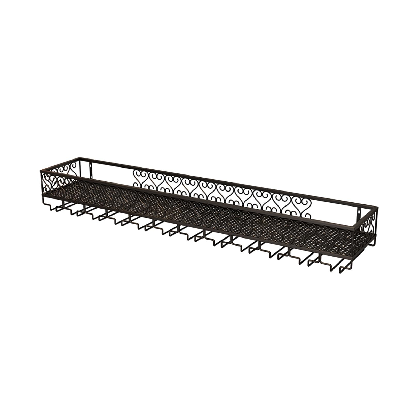 Casier à vin mural noir avec porte-verre L120cm pour cuisine et bar