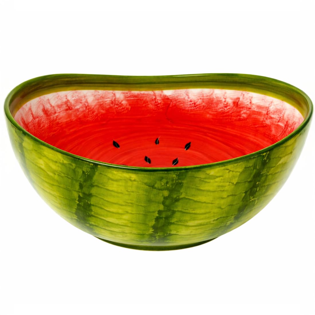 Lashuma Handgemachte Obstschale Melone, Servierschale aus Italienischer Keramik in Melonenoptik, Runde Salatschüssel 24 cm