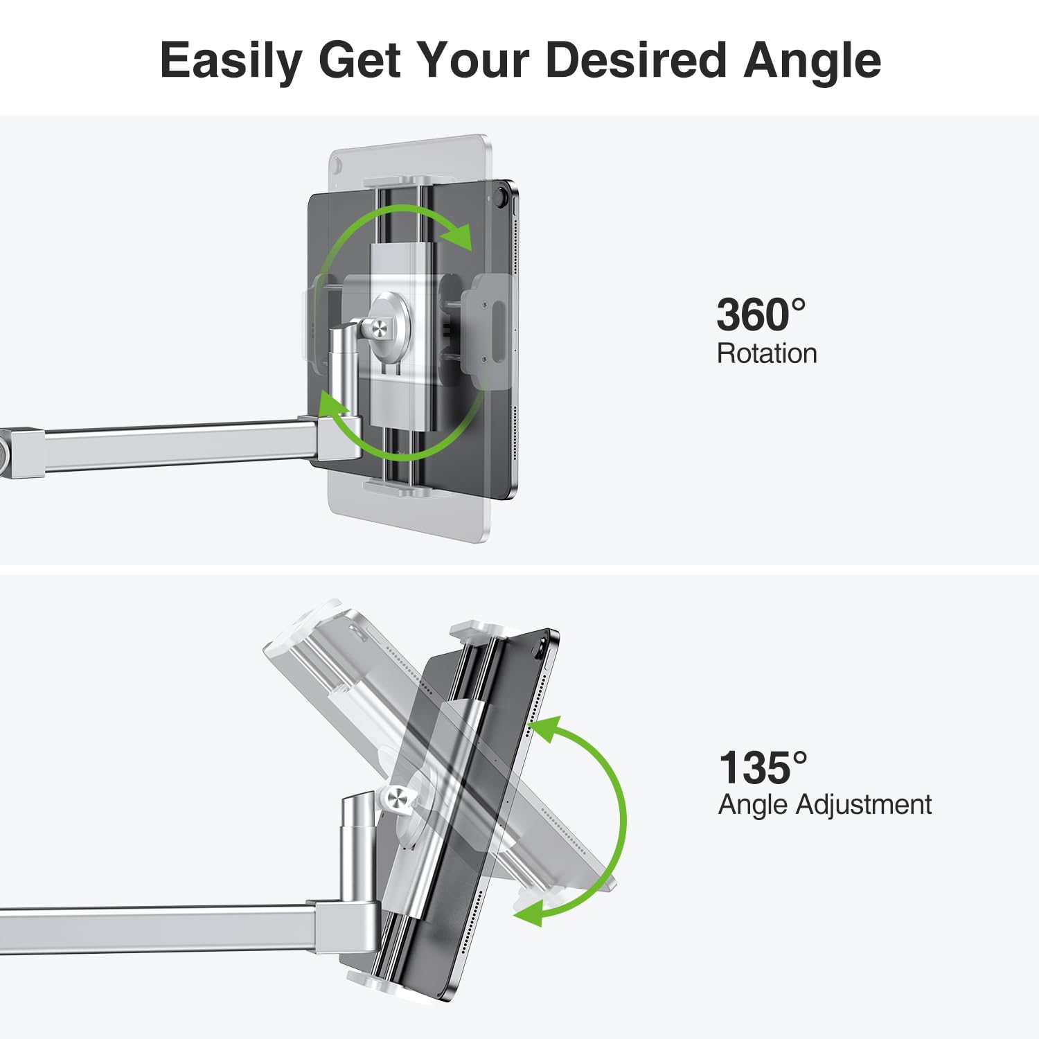 elitehood Soporte de escritorio para iPad de brazo largo de 28 pulgadas, soporte de brazo de aluminio resistente para escritorio, cama, sofá, compatible con iPad Pro 13/12.9 Air Mini, iPhone, monitor