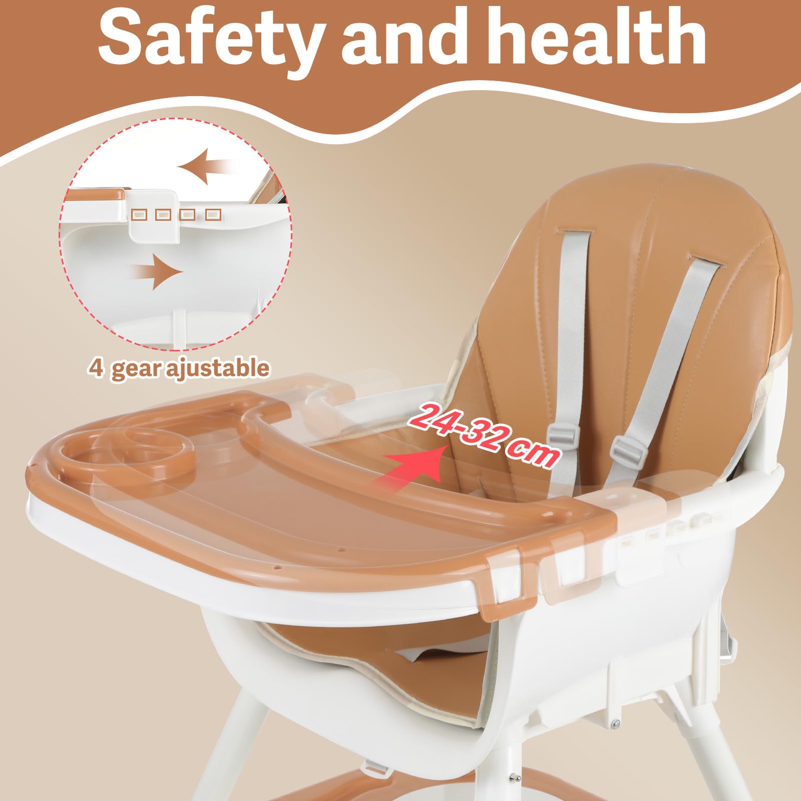 Toddmomy Krzesełko do karmienia dla niemowląt | 6 w 1, ergonomiczne krzesełko do karmienia, podwyższenie, stolik do gry | Rozkładany fotelik dla malucha z pasami bezpieczeństwa do jedzenia i zabawy,