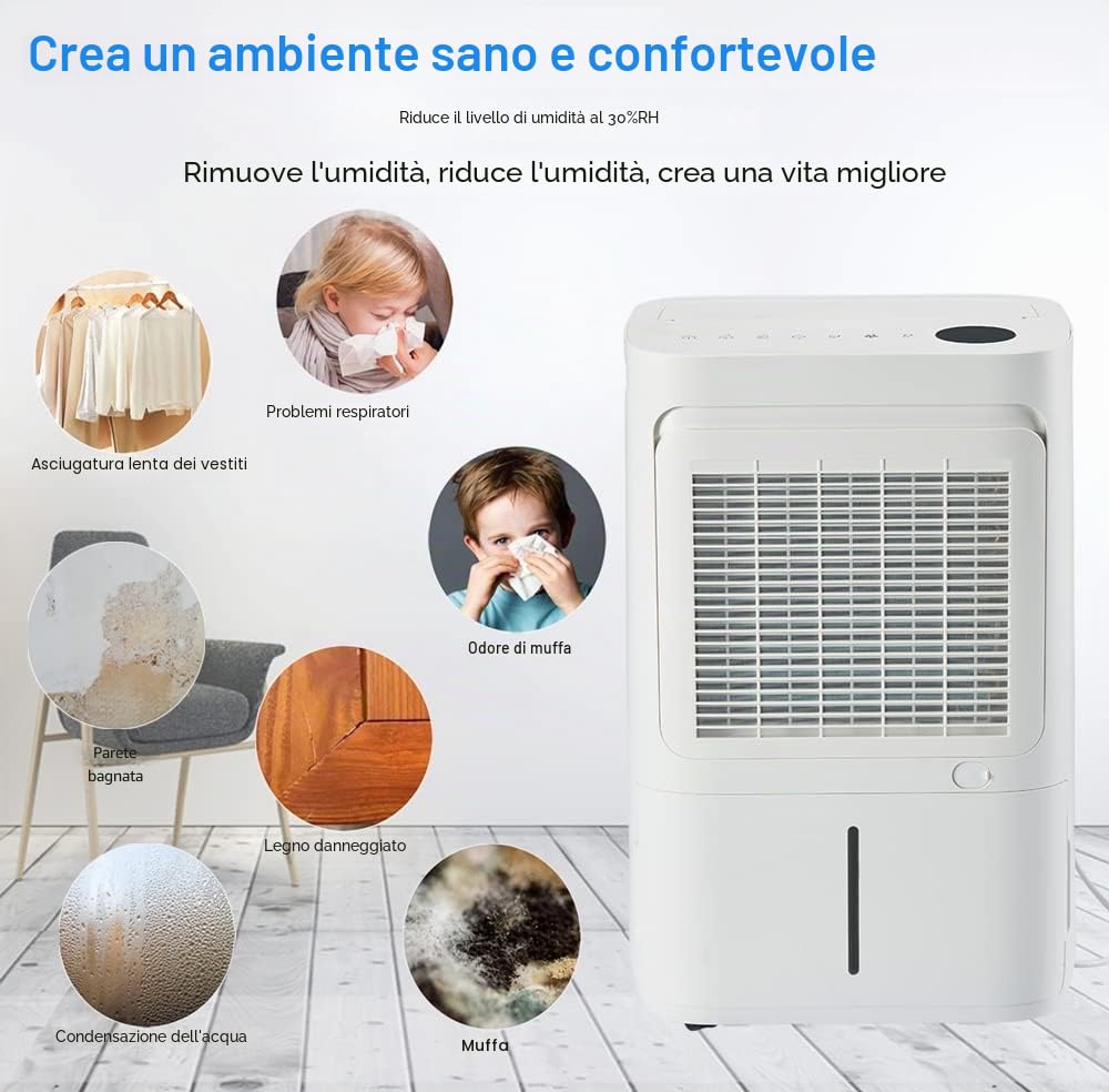 Deumidificatore 25L/24h,Deumidificazione Smart Adatto fino a 70m2,WiFi,Ionizzatore,Filtro Hepa Filtro e ai Carboni Attivi,Scarico Continuo,Serbatoio 4.5 Litri,Timer(ALPHA-Q25 Pro WiFi)