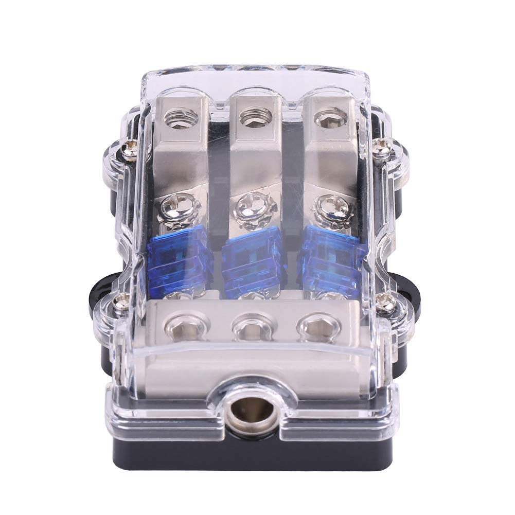 Scatola dei fusibili per auto, blocco porta fusibili di alimentazione audio stereo per auto da 60A universale universale 1 in 3 vie di uscita 12V-24V