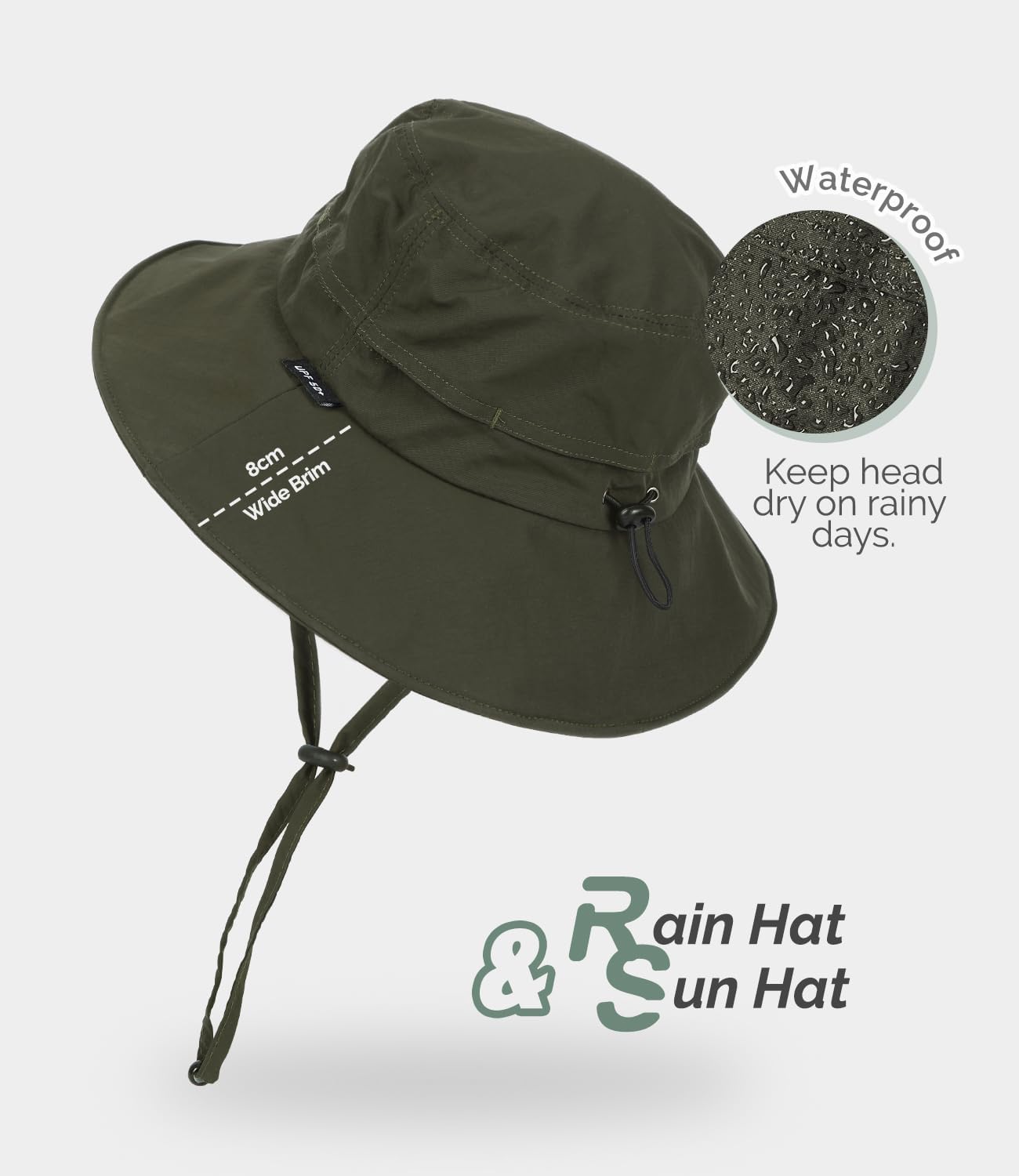 Bucket Hat Waterproof Rain Hat for Women Men Sun Hats UPF50+ Packable Summer Hat Hiking Travel Floppy Sun Hat - Image 2
