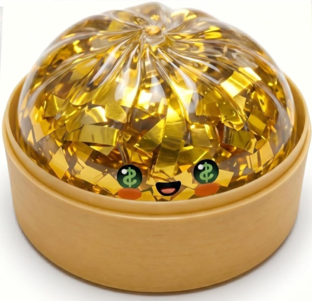 2026 New Dumpl-ing, Giant Jumbo Squishy Toy with Steamer Box, Cute Anxiety Relief Fidget Toy, Soft Squeeze Decompression Dough for Adults Teens (Golden)